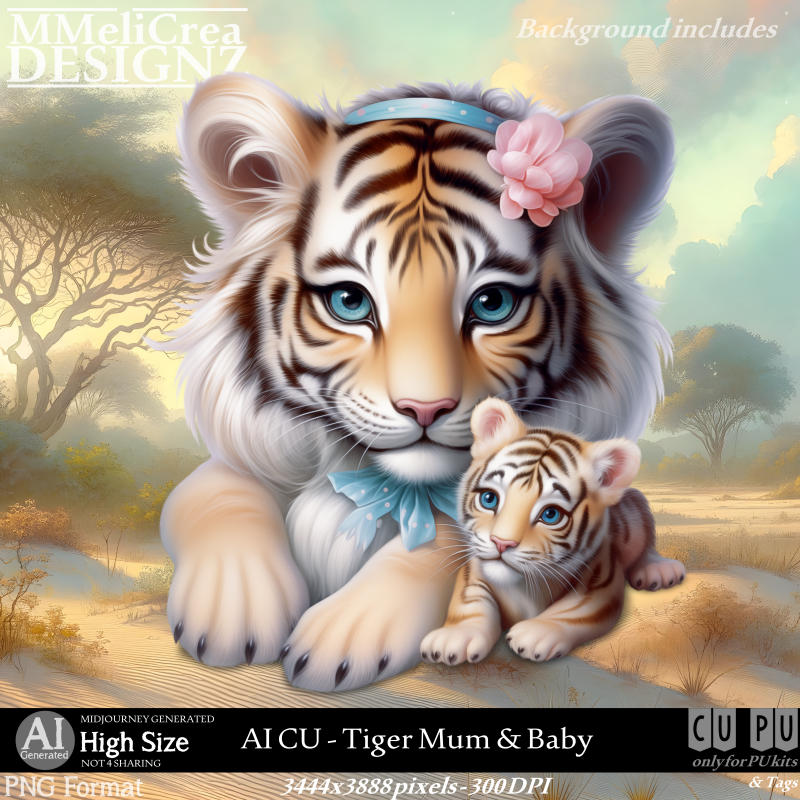AI - CU Tiger Mum & Baby (CU4PU/PNG) - Click Image to Close